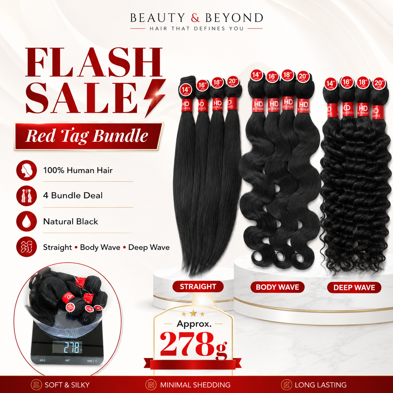 red tag 4 bundle deal 100% human hair natural black