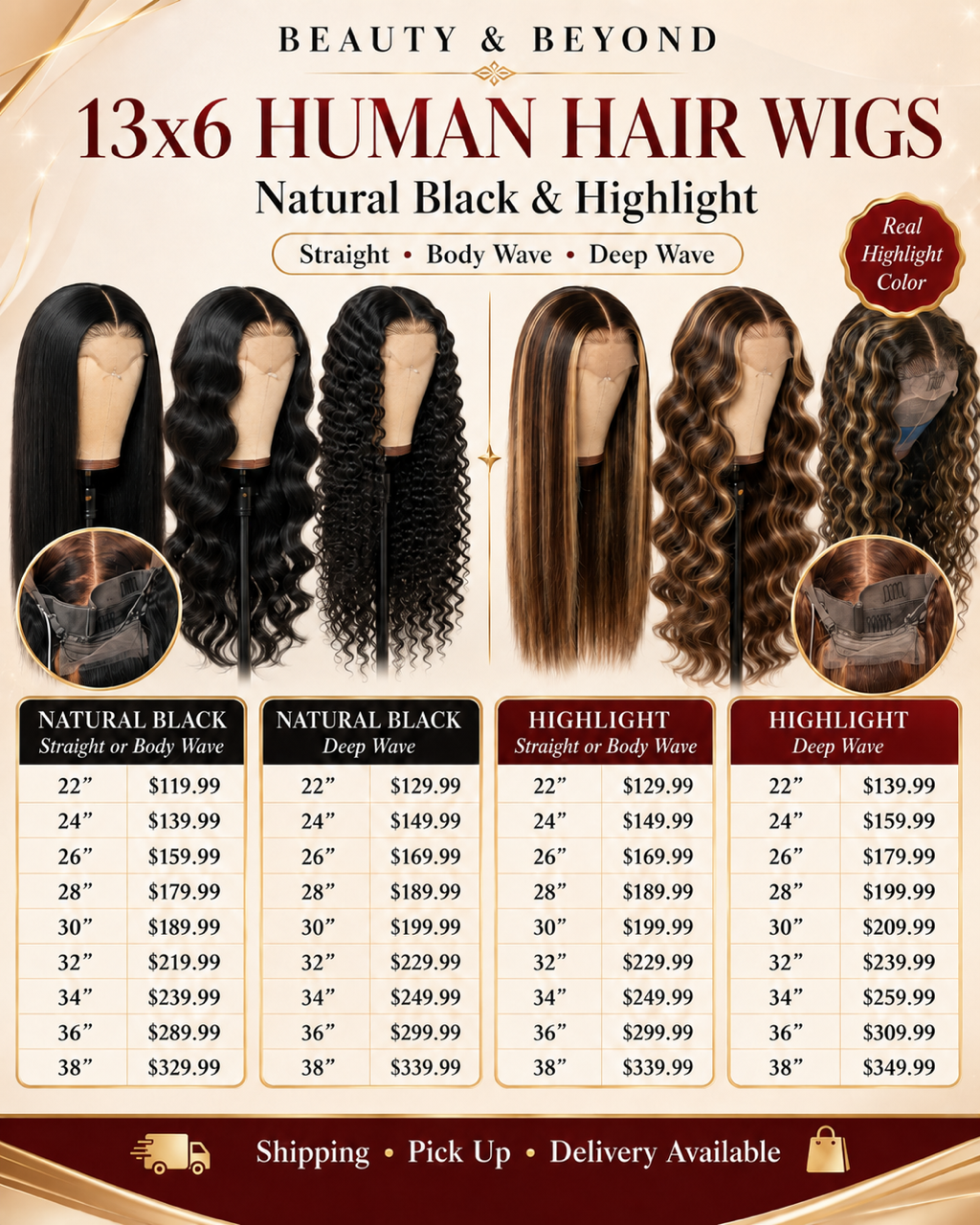 100% human hair wigs 13x6 straight body wave deep wave